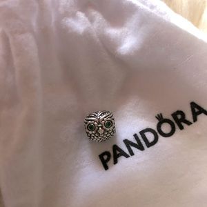 Authentic Pandora Wise Owl Green CZ Charm.